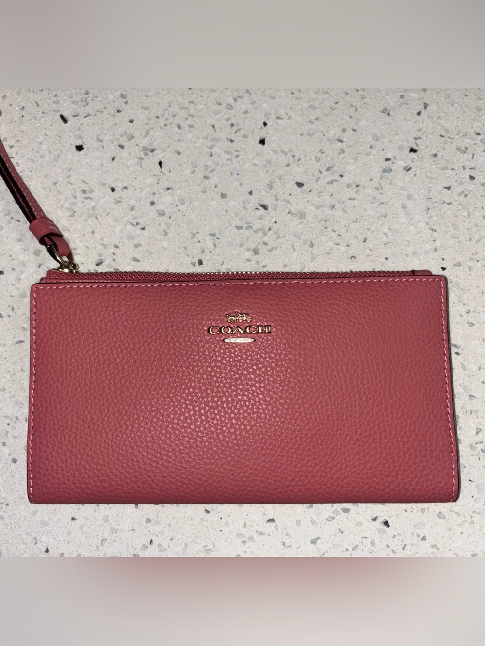 Coach Pebbled Leather Wristlet in Dusty Rose